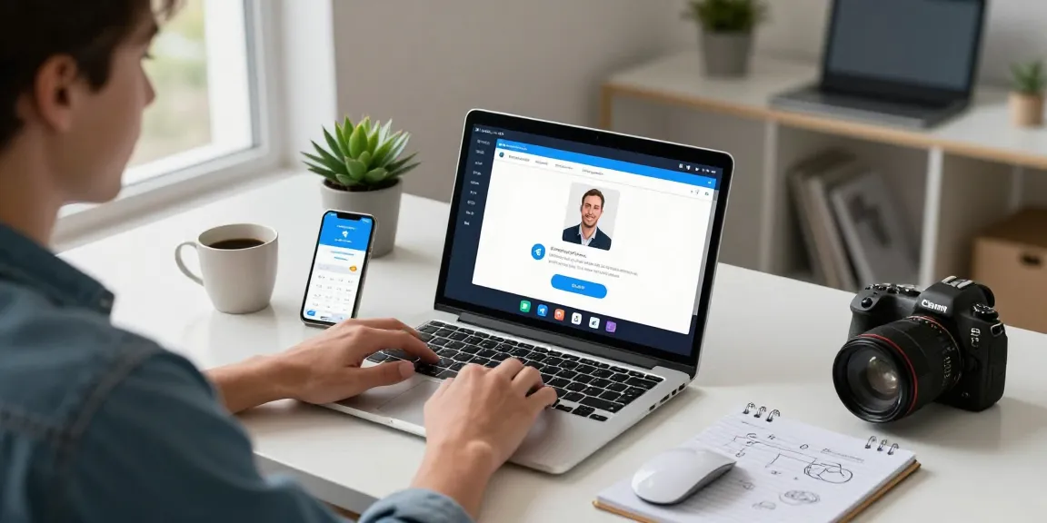 Professional using Telegram Web Version for team collaboration in a modern office
